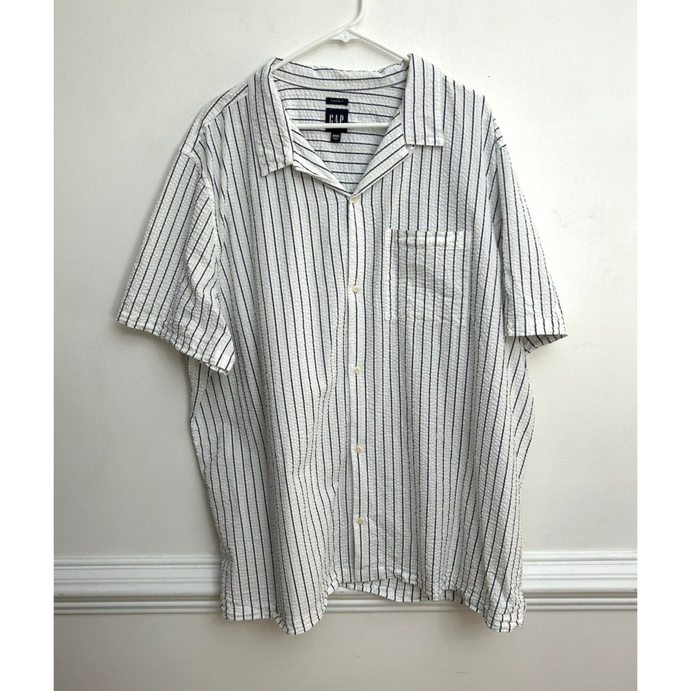 Gap Seersucker Shirt Men's XXXL Standard Fit S/S White Blue Stripe Cotton